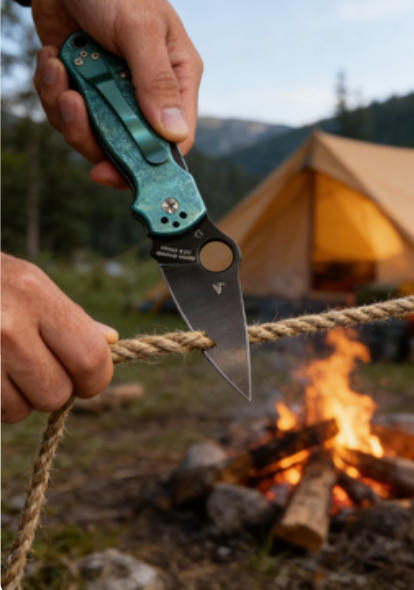 Ice Crystal Titanium Green Handle Folding Knife Portable Stainless Steel Pocket Knife Daily EDC Outdoor Package Opener Sharp Folding Pocket Knife