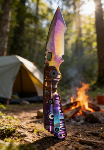 Titanium-Burned Handle Folding Knife Portable Special Steel Pocket Knife Daily EDC Outdoor Package Opener Gold Thunder Night Blade Sharp Folding Knife