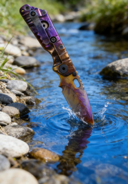 Titanium-Burned Handle Folding Knife Portable Special Steel Pocket Knife Daily EDC Outdoor Package Opener Gold Thunder Night Blade Sharp Folding Knife