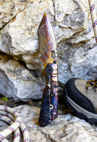Titanium-Burned Handle Folding Knife Portable Special Steel Pocket Knife Daily EDC Outdoor Package Opener Gold Thunder Night Blade Sharp Folding Knife