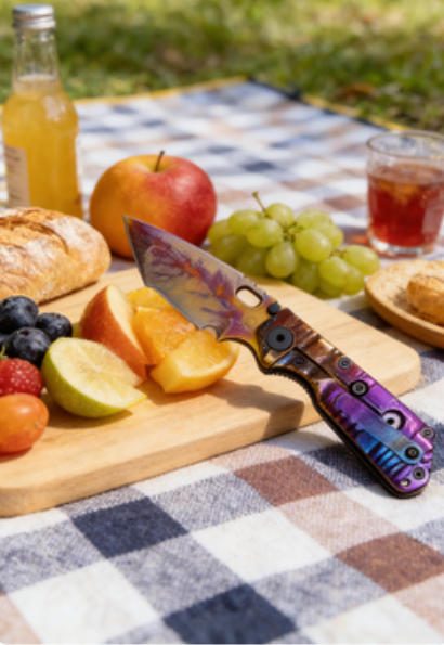 Titanium-Burned Handle Folding Knife Portable Special Steel Pocket Knife Daily EDC Outdoor Package Opener Gold Thunder Night Blade Sharp Folding Knife