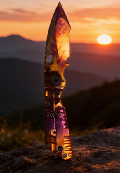 Titanium-Burned Handle Folding Knife Portable Special Steel Pocket Knife Daily EDC Outdoor Package Opener Gold Thunder Night Blade Sharp Folding Knife