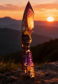 Titanium-Burned Handle Folding Knife Portable Special Steel Pocket Knife Daily EDC Outdoor Package Opener Gold Thunder Night Blade Sharp Folding Knife