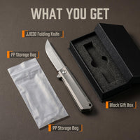 JJ030 EDC Folding Pocket Knife | 8CR18MOV Blade, 59-60HRC Hardness, Titanium Alloy Handle with Liner Lock, Smooth Ball Bearing Pivot Knife for Outdoor