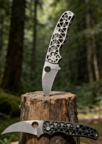 14C28N Stainless Steel Karambit Folding Pocket Knife with Titanium Handle - 9cm Curved Blade EDC Outdoor Tool