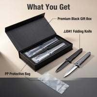 JJ041 EDC Folding Pocket Knife - 8Cr14 Steel Blade, Titanium Alloy Handle, Ball Bearing Pivot, Liner Lock Knife for Outdoor & Collection