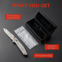 940 Titanium EDC Folding Knife | 9Cr Steel Blade, Ball Bearing Pivot, Liner Lock Pocket Knife for Outdoor & Collection