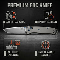 Benchmade 537 Style Titanium EDC Folding Knife - 8Cr14 Stainless Steel, Ball Bearing Pivot, Frame Lock Pocket Knife for Outdoor & Collection