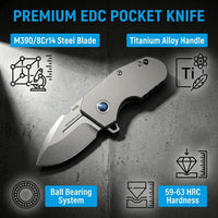 M390 Titanium EDC Pocket Knife - Assisted Opening, Ball Bearing Pivot, 4.5" Blade Folding Knife for Outdoor Camping Collection