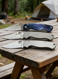 3-Piece 8cr14 Stainless Steel Folding Pocket Knife Set with Titanium Handle - Premium EDC Outdoor Cutting Tools