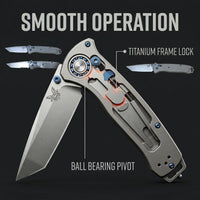 Benchmade 537 Style Titanium EDC Folding Knife - 8Cr14 Stainless Steel, Ball Bearing Pivot, Frame Lock Pocket Knife for Outdoor & Collection