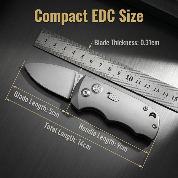 JJ070 M390 Automatic OTF Knife - Titanium Handle, Side-Opening Button Lock, 5cm Blade EDC Pocket Knife for Outdoor & Collection